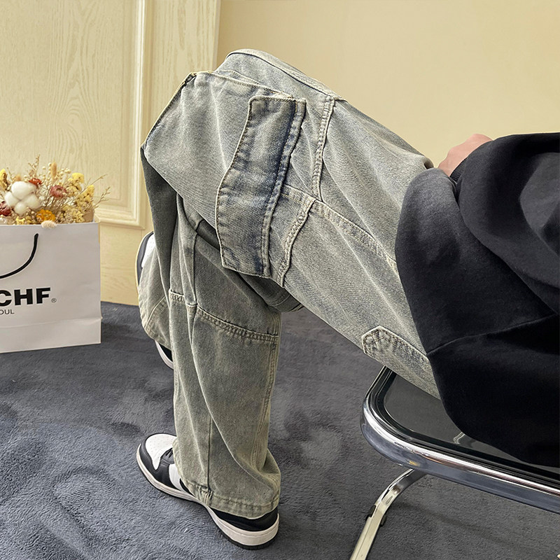 2022 Spring and Autumn workwear jeans, men's straight-leg Japanese retro high street American casual bf cool loose long pants Specification image